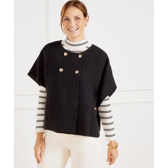 TALBOTS Amhearst Tweed Cape Double Breasted Black Gold Button Size S - Picture 1 of 9